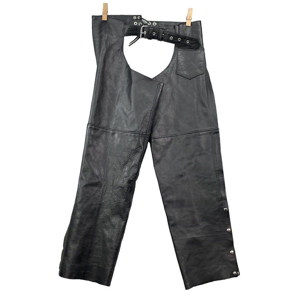 Silver Bike 100% Leather Chaps Mens Large Motorcycle Biker Western Cowboy Riding